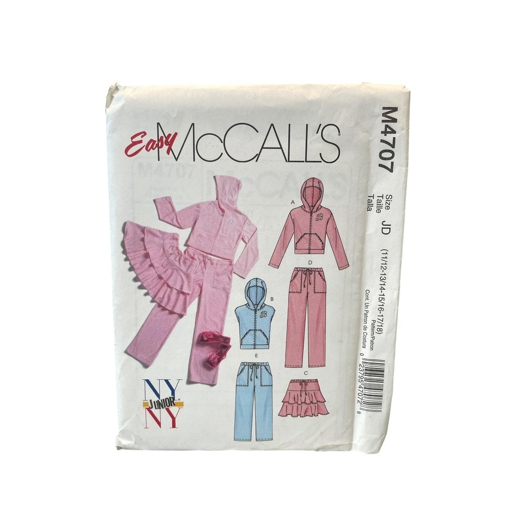 McCall's M4707 Sewing Pattern Juniors Size 11-18 Y2K Jacket Vest Skirt Pants